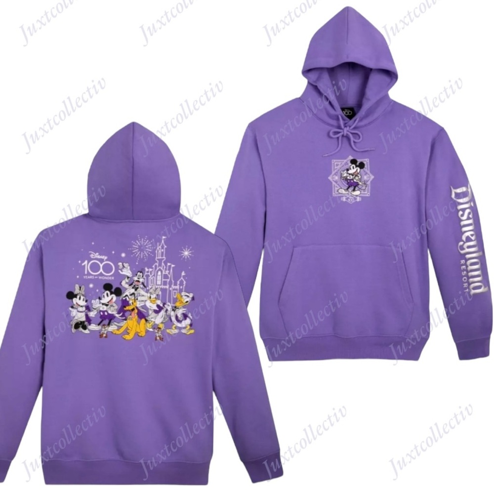 NWT Disneyland Mickey Mouse & Friends Disney100 Purple Pullover Hoodie